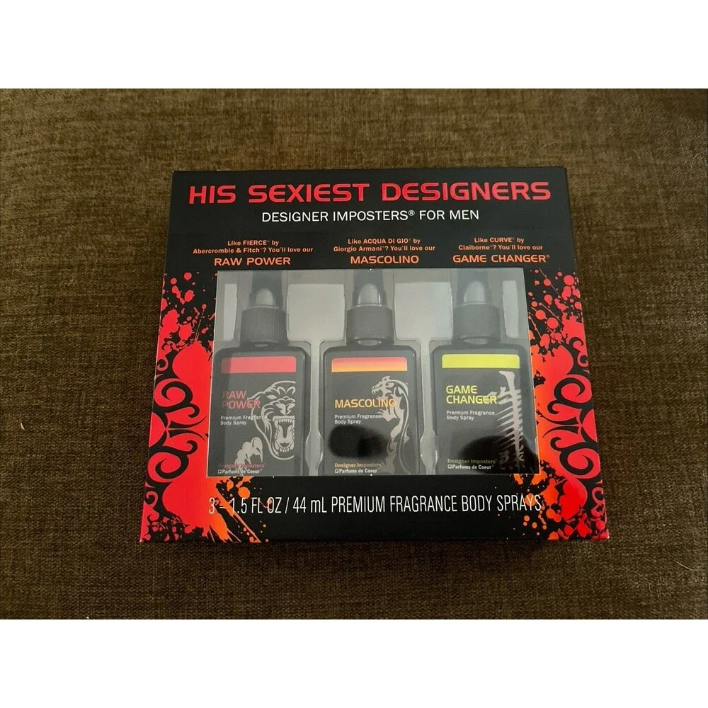 His Sexiest Designers Imposters 3pc Body Spray RAW POWER+MASCOLINO+GAME CHANGER